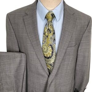 Jos A Bank Executive Suit Mens 44R 38W Gray Glen Plaid Classic Neutral Wool
